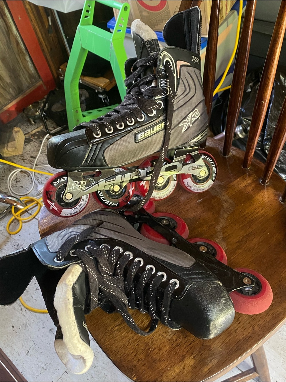 Bauer Black and Gray Inline Roller Skates with Red Wheels